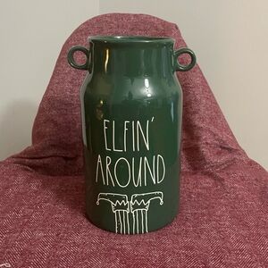 Rae Dunn “Elfin’ Around” ceramic milk jug vase